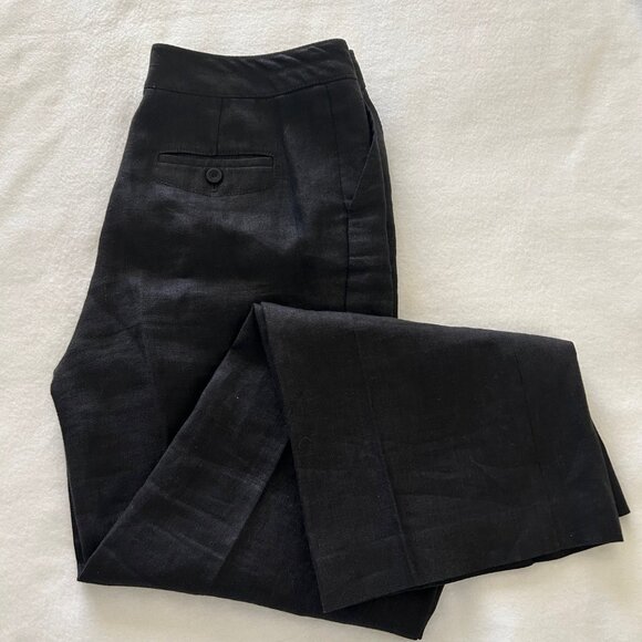 Talbots Heritage Pants Women’s Black Wide Leg Trousers Pure Irish Linen - Picture 3 of 9